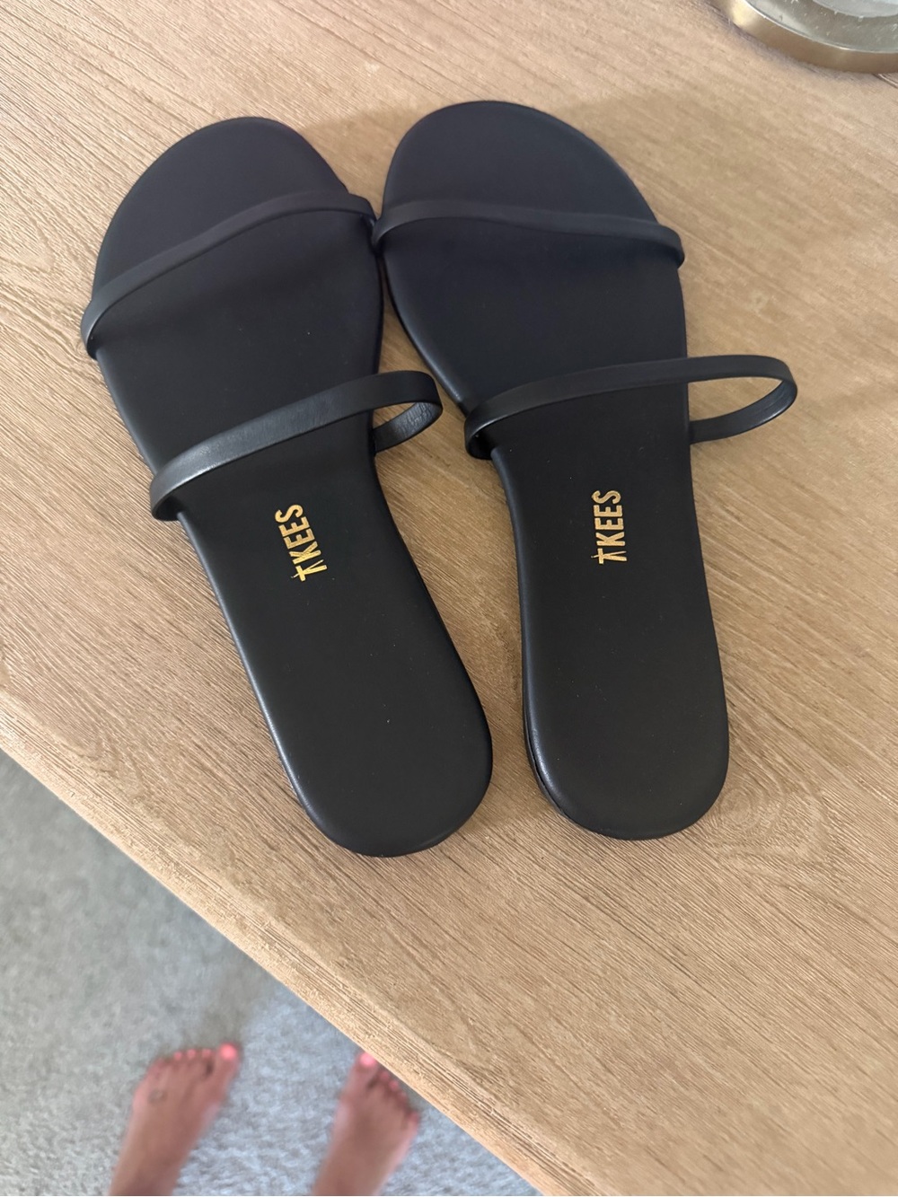 TKEES Black Double-Strap Slide Sandals